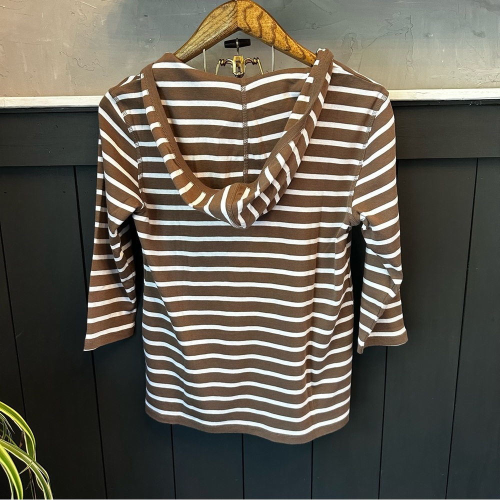 Karen Scott Sport Woman's Cotton White & Tan Striped With Hood Size‎  M - Picture 2 of 11